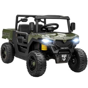 Elbil Barn UTV Grön Plast och Metall för Barn Elektrisk Terrängbil med 2 Motorer och Musikfunktion Rolig och Tuff Design