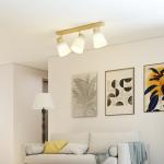 Taklampa Spotlight 3 Lampor Naturfärgad Trä och Metall för Vardagsrum Justerbara Huvuden 90 grader E27 Sockel Modern Design 40W