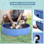Hundbassäng Plaskdamm Blå PVC och Trä för Hundar Robust Pool Halkfri Botten 80 X 20 Cm