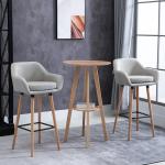 Barpallar Kökspallar Set om 2 Beige av Linne och Bokträ för Kök och Bar Bistropall med Sittdynor och Fotstöd Bekväm Design