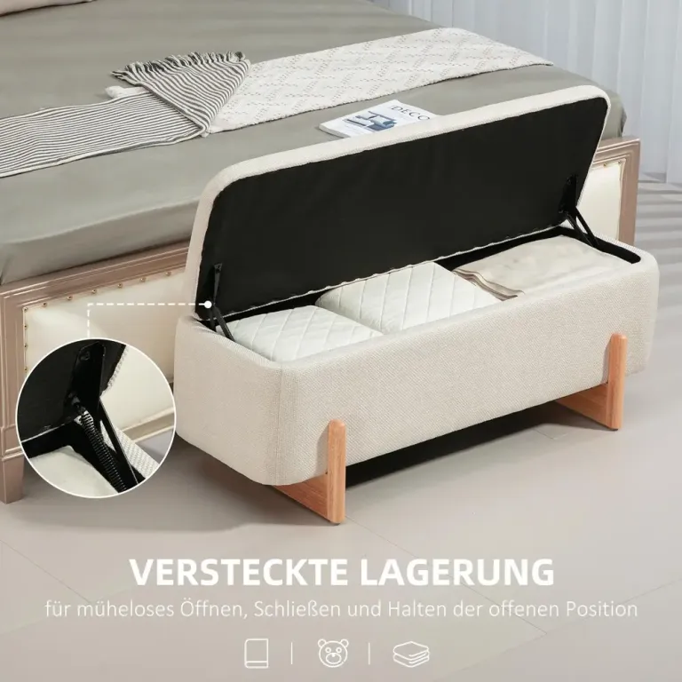 Sittbänk med Förvaring & Skumstoppning Krämvit, Beige