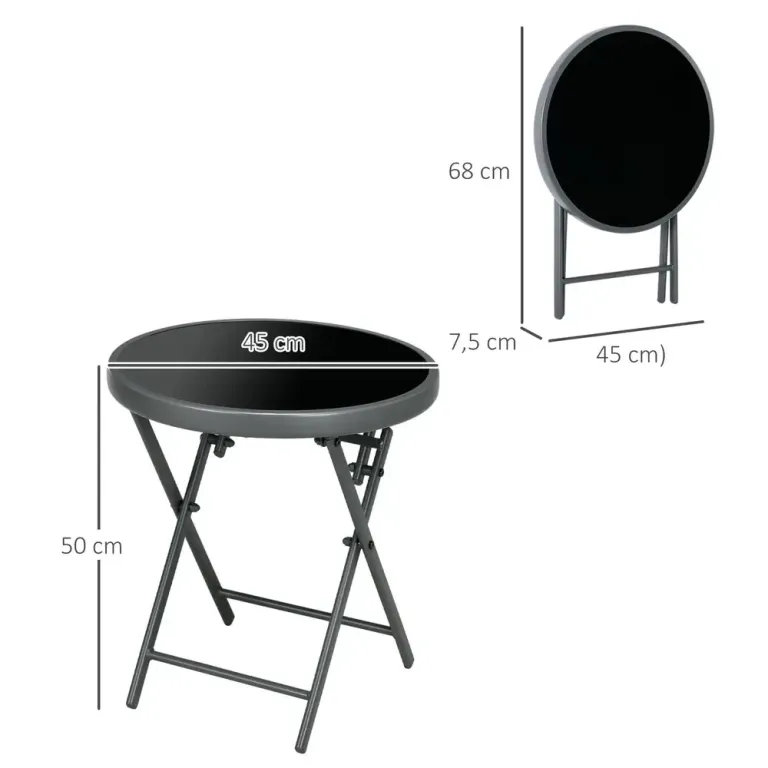 Sidobord Fällbord Litet Campingbord Svart 45 x 45 x 50 cm