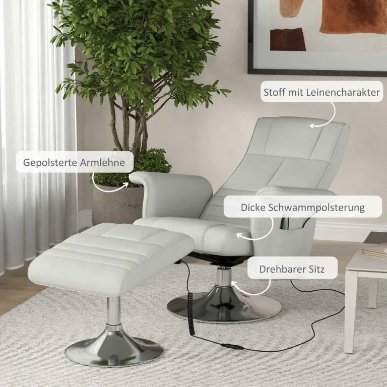Relaxstol Liggfåtölj Roterande Massagestol med Fotpall