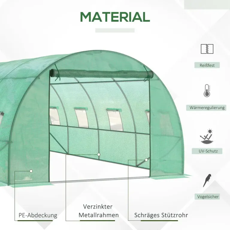 Litet Växthus Tunnelväxthus med Rulldörr Grön 6 x 3 x 2 m