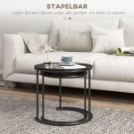 Soffbord Sidobord Svart av Stål för Vardagsrum Set om 2 Runda Bord Stapelbara Ø 43/35 cm