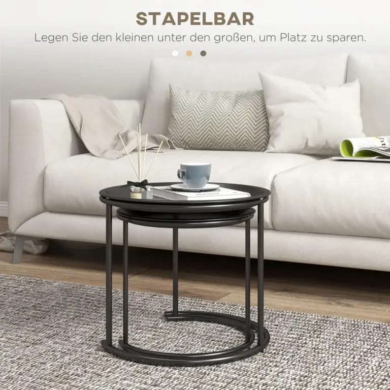 Sidobord Svart av Stål Set om 2 Runda Bord 35 cm