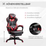 Ergonomisk Gamingstol med Utfällbart Fotstöd och Justerbart Ryggstöd, Skum, PU-läder och Metall, Svart + Röd, 65 x 70 x 118,5–128,5 cm