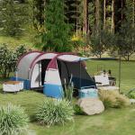 Campingtält Tunneltält för 3 Personer Röd av Polyester för Camping och Trädgård Vindtätt Familjetält med Markis 2000 mm