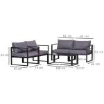 4-Delat Trädgårdsmöbelset Kombinerbart Hög Sittdyna Bord med Förvaringsutrymme Polyester Grå 138 X 69 X 63 Cm