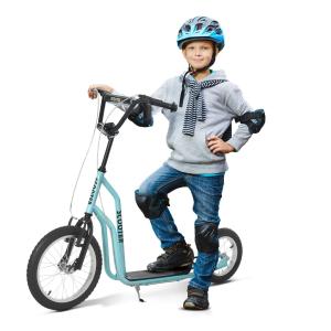 Barnskoter från 5 År Kickboard med Pneumatiska Däck 16/12 Tum Blå 135 X 58 X 88-94 Cm