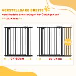 Säkerhetsgrind för Hundar och Husdjur med Justerbar Bredd för Hemmet Hållbar och Stabil Svart Metall och Plast 74–80 och 87–94 cm