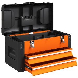 Tom Verktygslåda i Stål med Låda och Minilåda, Orange, 49,7x25,3x28,9 cm