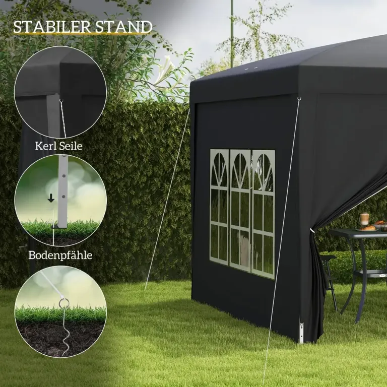 Trädgårdspaviljong Pop-up Partytält Svart 3 x 3 m