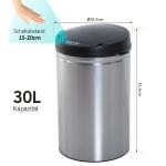 Automatisk Sensor Papperskorg 30 L, Mjukstängande Lock, Rörelsesensor, Vattentät, för Kontor, Sovrum och Kök, Svart + Silver