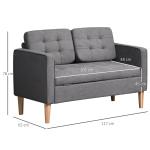 2-Sitsig Soffa i Linnetyg, Kompakt Tygsoffa med Träben, Bekväm Sittplats för Det Lilla Vardagsrummet, Grå, 117 x 62 x 78 cm