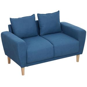 Soffa Loveseat 2-Sits Liten Soffa Blå av Sammet och Trä för Vardagsrum Modern Stoppad Soffa med Djupa Säten 133 x 73 x 81 cm