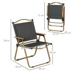 Campingstol Trädgårdsstolar Set med 2 Stolar Mörkgrå av Oxford Tyg och Stål för Pool och Strand Hopfällbara Stolar med Trälook