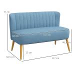 Soffa Loveseat 2-Sits Blå av Tyg med Linnelook och Trä för Vardagsrum Dubbelsoffa med Träben Lastkapacitet upp till 150 kg 117 x 56,5 x 77 cm