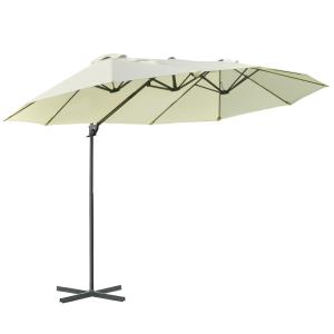 Dubbelt Parasoll med Vev, Extra Stort Solskydd för Terrass och Trädgård, Stabil Konstruktion för Maximal Skugga, Krämvit, 440 x 270 x 250 cm