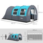 Tunneltält Familjetält Grå av Polyester för Camping 6 Personer med 2 Rum och Ljuskrokar Vattenpelare 3000 mm