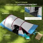 Campingtält Tunneltält för 3 Personer Röd av Polyester för Camping och Trädgård Vindtätt Familjetält med Markis 2000 mm