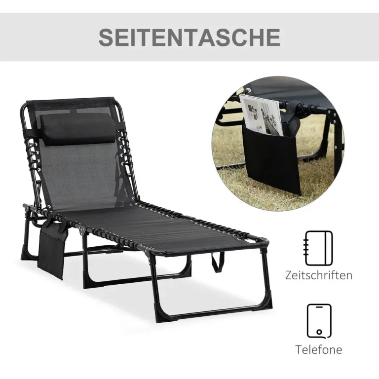 Solstol Solsäng Hopfällbar med Nackstöd 185 x 58 x 30 cm
