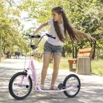 Sparkcykel med Luftdäck 16 Tum, Justerbar Skoter för Barn med Handbroms, Bekväm Körning på Alla Underlag, Rosa, 5 år+