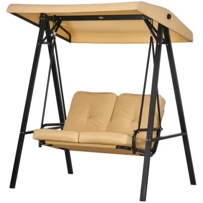 Hammock för Trädgård 2-Sits med Justerbart Tak, Beige