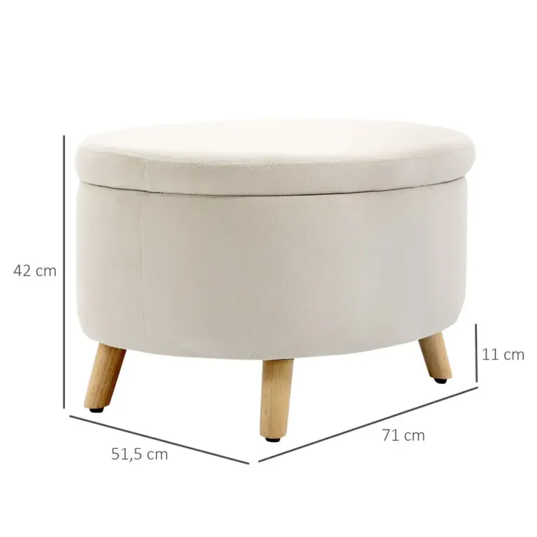 Bänk Förvaringsbänk Oval Stoppad Pall 71 x 51,5 x 42 cm
