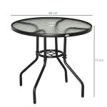 Runt Trädgårdsbord med Glasskiva Väderbeständigt Bistrobord med Parasollhål Stabil Metallram Svart 80 X 72 Cm