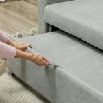 Bäddsoffa 2-Sits Soffa med Sovfunktion Ljusgrå av Tyg och Trä för Vardagsrum och Gästrum Vadderad Soffa med Förvaring