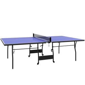 Bordtennisbord i Mid-size med Hopfällbar Design inkl Nät och 3 Bollar för Hem och Hobby Hållbar och Stabil Blå Metall och Trä med 12 mm Skiva