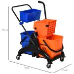 Rengöringsvagn Städvagn med Käftpress Orange Blå av Plast och Metall för Hushåll och Kontor Vagn med 2 Hinkar och Förvaring