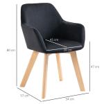 Matsalsstolar Köksstolar Svart av Polyester och Trä för Kök Set om 2 Ergonomiska Stolar med Armstöd 54 x 57 x 80 cm