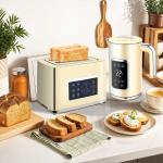 Frukostset Digital Gräddvit Rostfritt Stål för Kök Vattenkokare och Brödrost med LED-touchskärm och Smarta Funktioner Modern