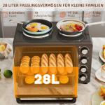 Miniugn Bordsugn med 2 Värmeplåtar Svart av Rostfritt Stål för Kök Ugn med Timer och Grillgaller 28 l 2600 W