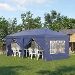 Hopfällbar Paviljong Partytält Blå av Stål och Oxford Tyg för Trädgård och Evenemang med Sidoväggar och Fönster UV-skydd 5,85 x 2,95 m