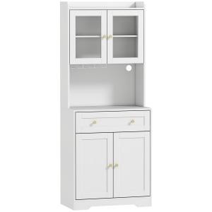 Köksskåp med Bänkskiva Vit MDF och Glas för Kök och Matsal Skafferi med Vinglashållare och Skåp Rymlig 170 cm