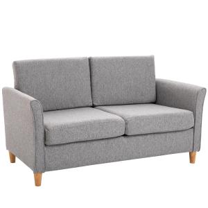 2-Sitsig Soffa i Linnetyg, Modern Loungesoffa med Avtagbara Kuddar, Bekväm Sittplats för Vardagsrum, Ljusgrå, 141 x 65 x 78 cm