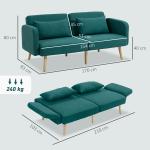 Bäddsoffa och 3-sits Soffa med Bäddfunktion samt 2 Kuddar och Justerbart Ryggstöd Hållbar och Bekväm Grön Linneoptik och Trä för Hemmet