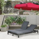 Solstol Polyrattan Trädgårdssäng för 2 Personer Relaxstol 5-Nivå Ryggstöd Metall och PE Rotting 196 X 120 X 28 Cm