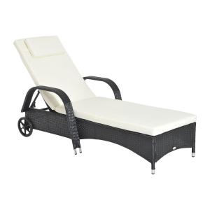 Trädgårdssäng Mobil Solstol med Kuddar Polyrattan och Metall Perfekt Avkoppling i Trädgården Svart 200 X 73 X 30-103 Cm