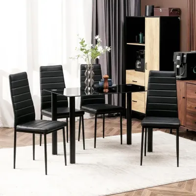 Matbord Svart av Härdat Glas och Stål 5-Delat Set