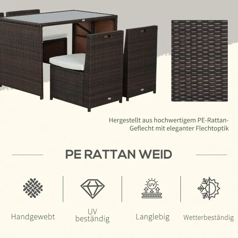 Matgrupp Utemöbler i Konstrotting Bord & 4 Stolar Khaki