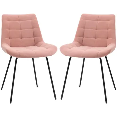 Matsalsstolar Köksstolar Set om 2 Rosa av Sammet och Stål