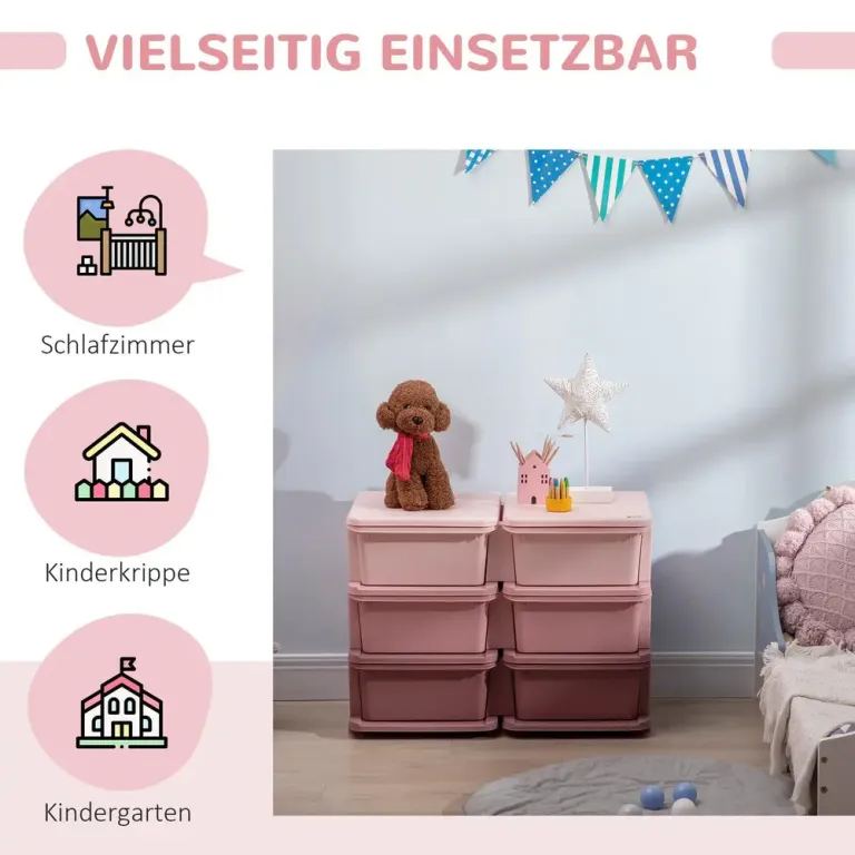 Leksaksförvaring med 3 Lådor, Rosa