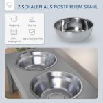 Hundskål Foderstation Grå av Rostfritt Stål för Hund och Katt Upphöjd Matplats med 2 Skålar Lättskött 58,4 x 30,5 x 25,4 cm