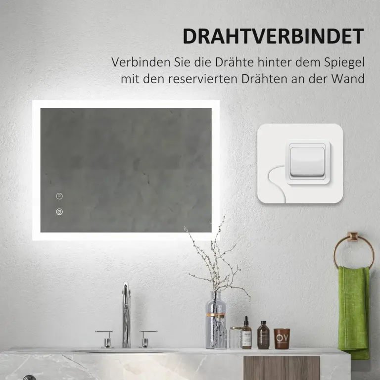 LED-Badrumsspegel Bakgrundsbelyst Pekfunktion 80 x 60 cm