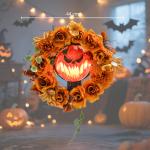 Halloweenkrans med Grusel Pumpadesign och Höstlöv samt Ljuseffekter för Dekoration Hållbar och Prisvärd Flerfärgad Plast och Tyg