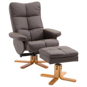 Relaxfåtölj med Fotpall och Förvaring Snurrbar TV-Stol med Liggfunktion Konstläder och Träram Brun 80 X 86 X 99 Cm